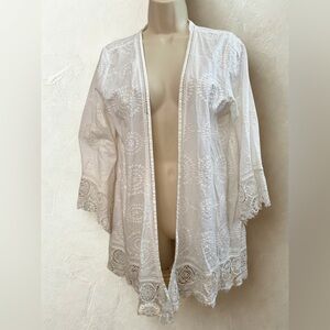Calypso St. Barth White Embroidered Lace Kimono Cardigan – Size M